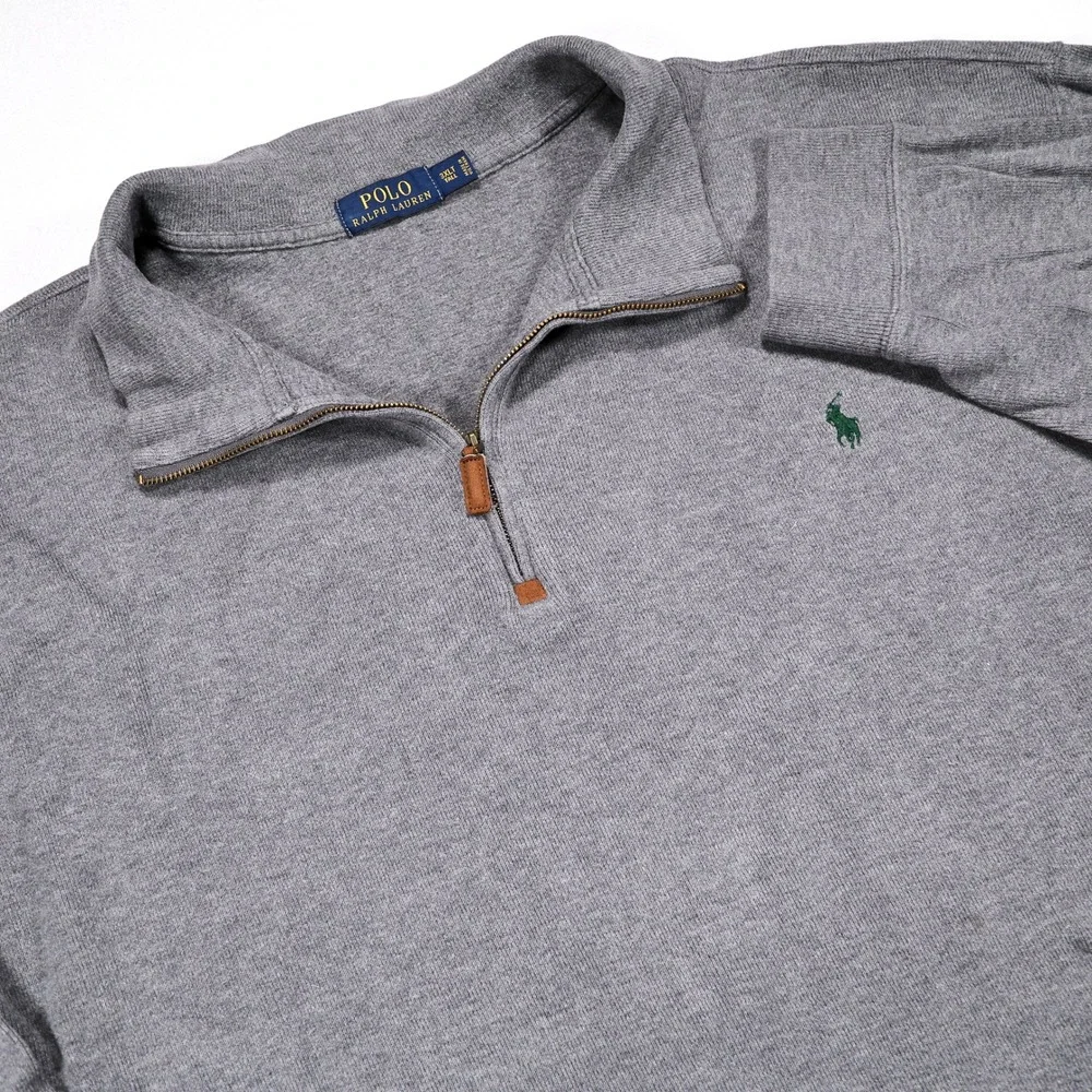 POLO RALPH LAUREN Mens 3XLT Gray Cotton Long Sleeve Quarter Zip Pullover Sweater